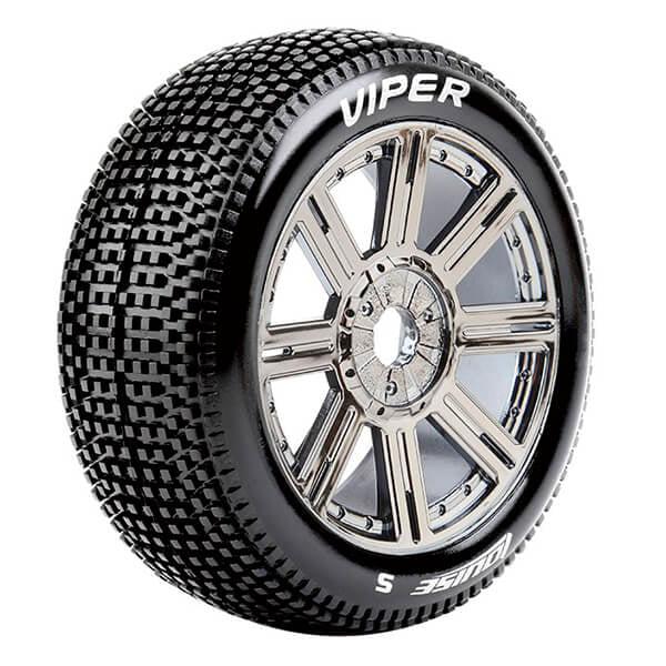 LOUISE RC B-VIPER 1/8 FR/RR SUPER SOFT HEX 17MM SPOKE BLACK CHROME