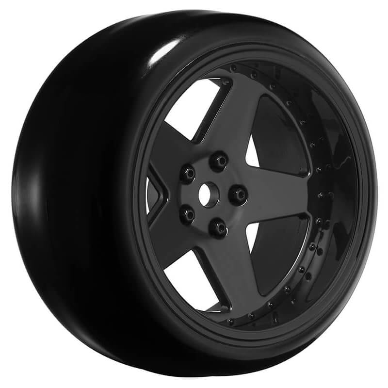 LOUISE RC 1/10 DRIFT 2468MM OFFSET 5-SPOKE WHEELS GLOSS BLACK WITH TYRES