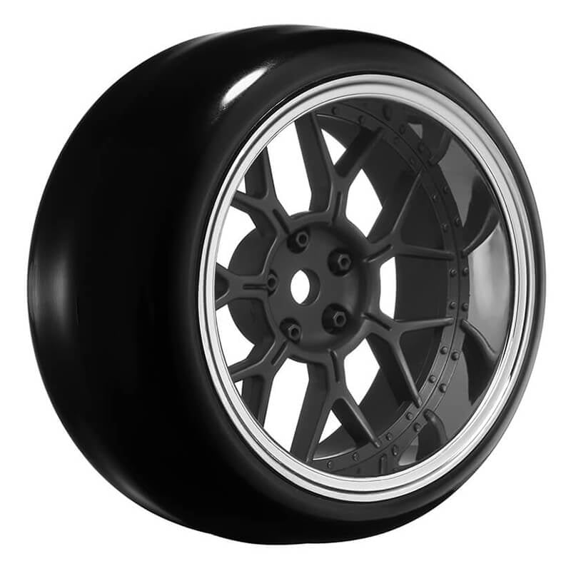 LOUISE RC 1/10 DRIFT 2468MM OFFSET 14-SPOKE WHEELS MATTE BLACK WITH TYRES