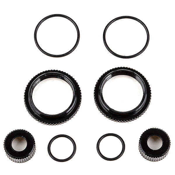 TEAM ASSOCIATED 13MM SHOCK COLLAR AND SEAL RETAINER SET BLACK ALUMINIUM