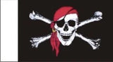 Becc Fabric Jolly Roger Skull & Cross Bones Black/White with Red Scarf 38mm JR02