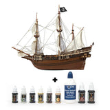 OcCre 1/100 Buccaneer Pirate Ship Wooden Boat Kit with Paint Pack Bundle OC12002P
