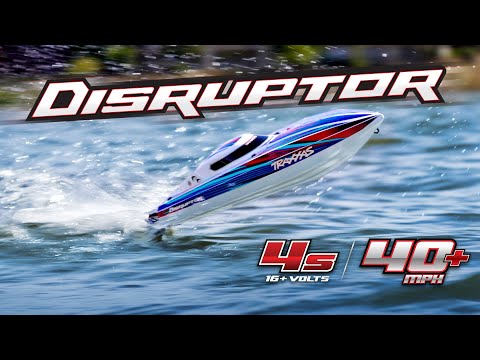Traxxas Disruptor 4S VXL 1:10 26in Electric Brushless Race Boat with Rapid Right Blue (+ TQ 2-ch VXL-4s marine Velineon 540XL)