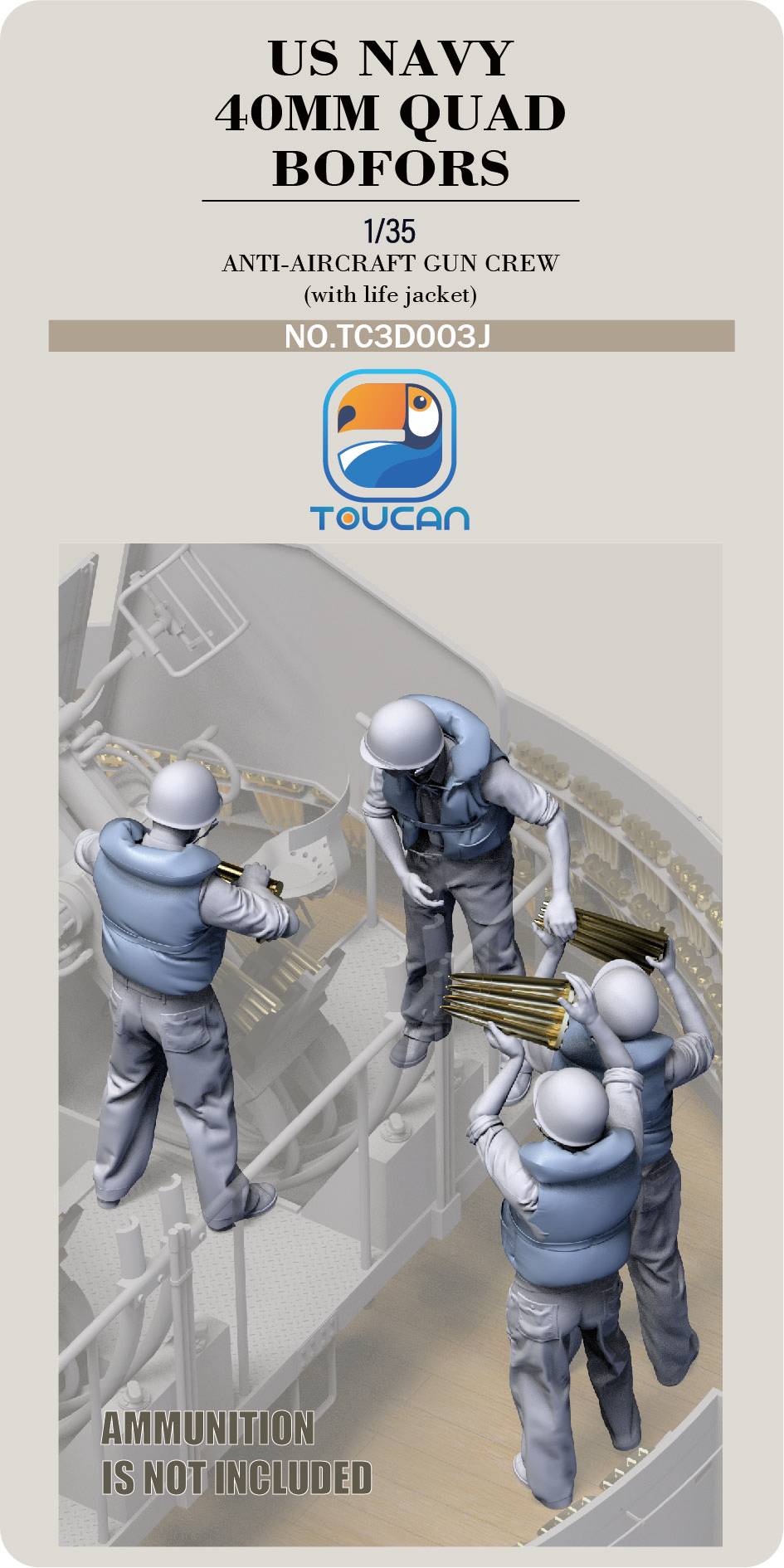 Toucan Models 1/35 U.S Navy Bofors Gun Crew With Life Jackets Figure Set 3