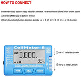 CellMeter-8 Digital Capacity Checker 2-8S LiPo Li-lon NiMH Battery Discharge & Servo Tester LCD Display