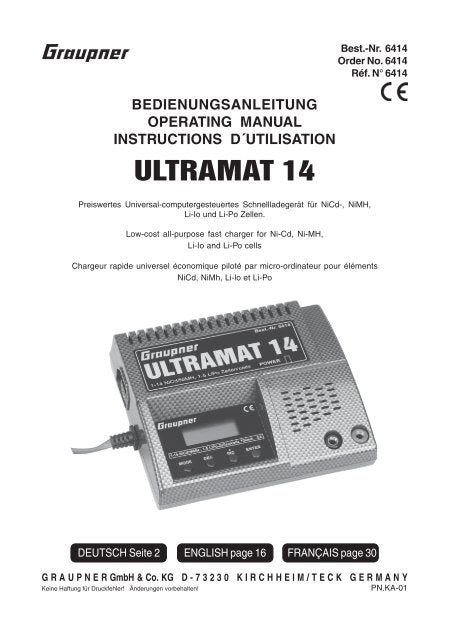 Graupner Ultramat 14 Charger with mains lead - SECOND HAND -BOXED