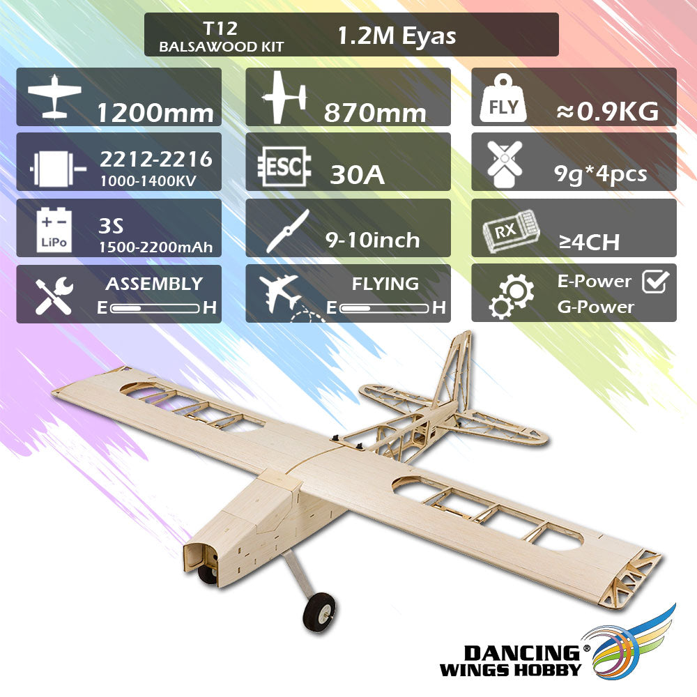 DW Eyas Trainer Balsa Kit 1.2M Incl. 1100kv Motor / 30a ESC / Prop