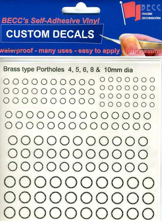 Becc decals VPH - PORTHOLES - 4 5 6 8 & 10MM DIAMETER COLOUR: BRASS