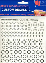 Becc decals VPH - PORTHOLES - 4 5 6 8 & 10MM DIAMETER COLOUR: BRASS