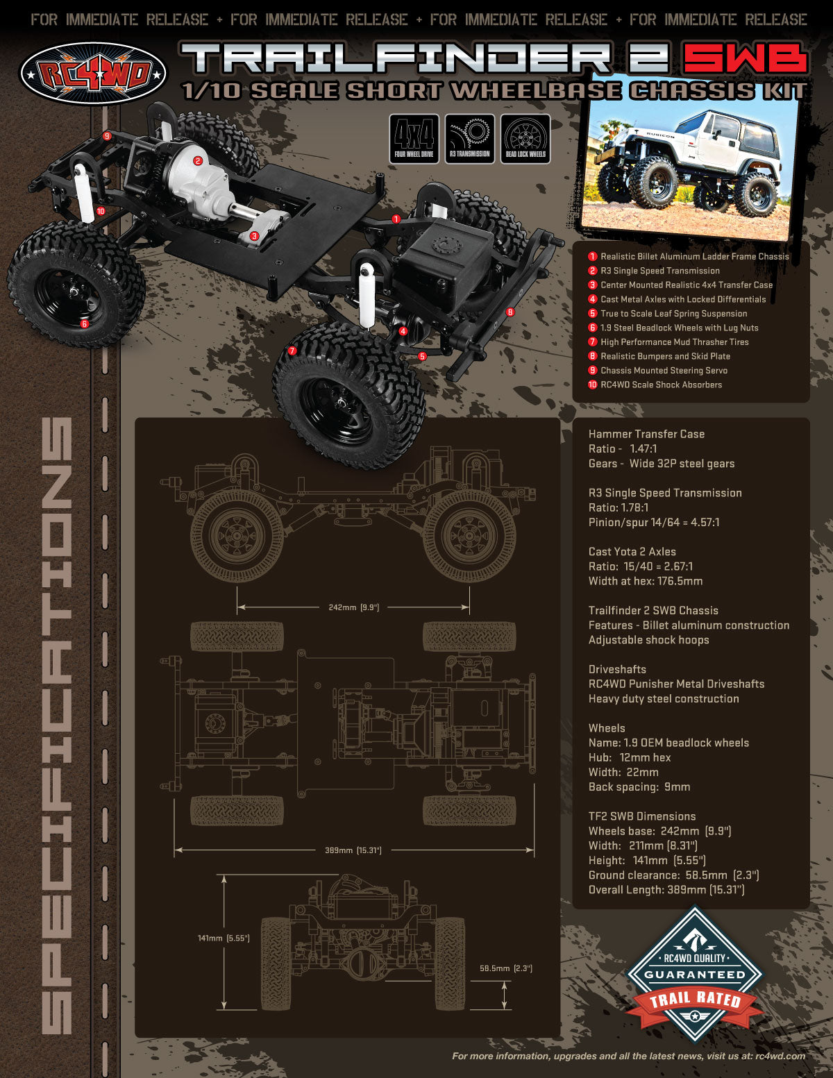 RC4WD Trail Finder 2 Truck Kit SWB Short Wheelbase for Tamiya Jeep