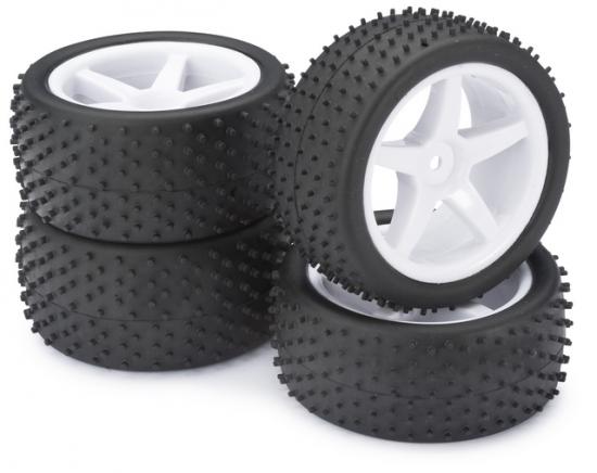 Absima 1:10 Buggy Wheel and Tyre Set - Dirt Tyres - White 5 Spoke Wheels - Set of 4