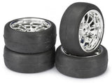 Absima 1:10 On Road Wheel Set - Slick Tyres - LP 9 Spoke Chrome Wheels (4 set)