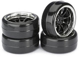 Absima 1:10 Drift Wheel Set - Profile B Tyres - LP 9 Spoke Black Wheels (4 Set)