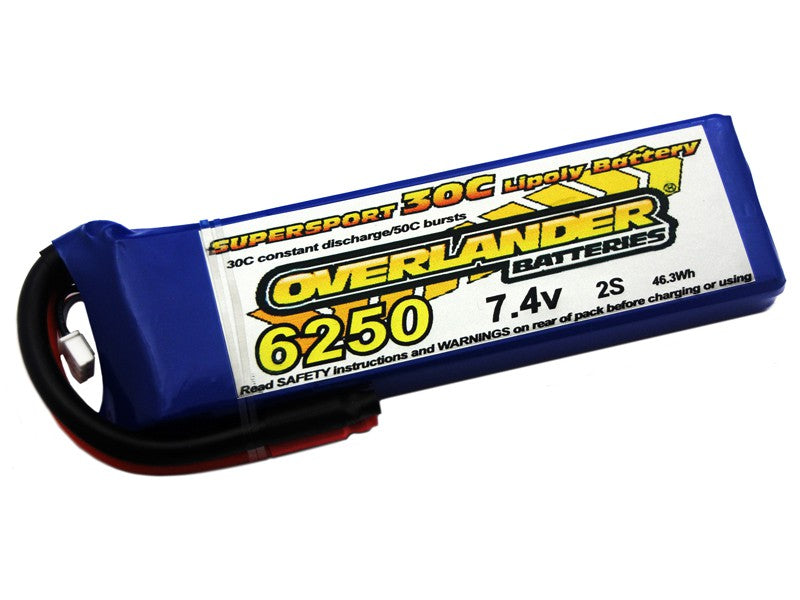 Lipo Batteries 6250mAh 2S 7.4v 30C SUPERSPORT- SKU 2779