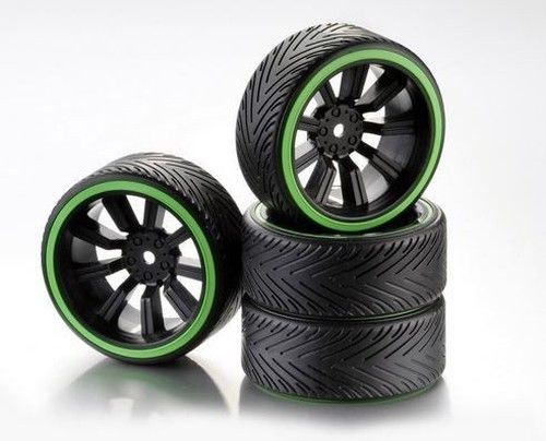 Absima 2510049 Wheel Set Drift 9 Spoke Profile Rim Black Ring Green 1:10: 4pcs