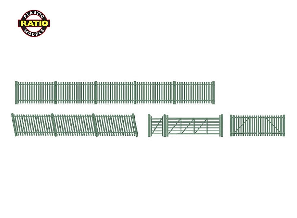 Ratio 430 GWR Station Fencing Ramps  Gates - Green - 00 Gauge