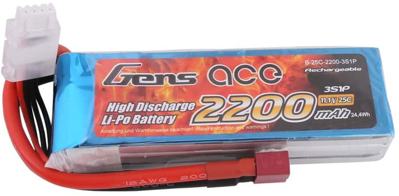 Gens ace 2200mAh 25C 3S 11.1V LiPo Battery Pack with Deans