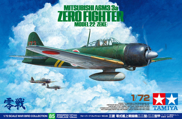 Tamiya 1/72 Mitsubishi A6M3/3a Zero Fighter Model 22 (Zeke) 60785