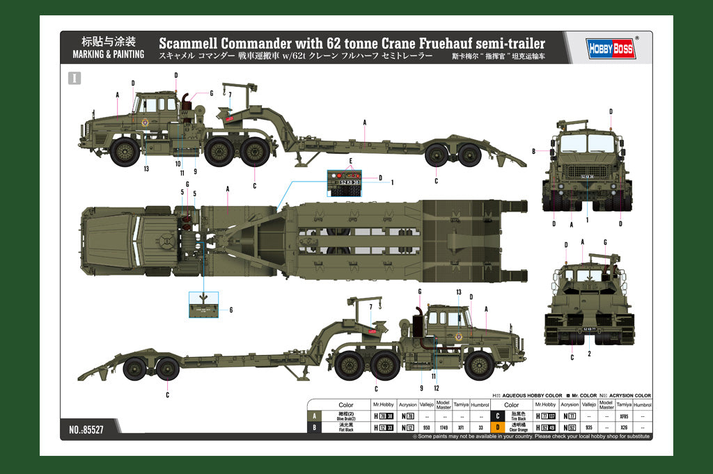 Hobbyboss 1/35 Scammell Commander with 62 tonne Crane Fruehauf Semi Trailer 85527