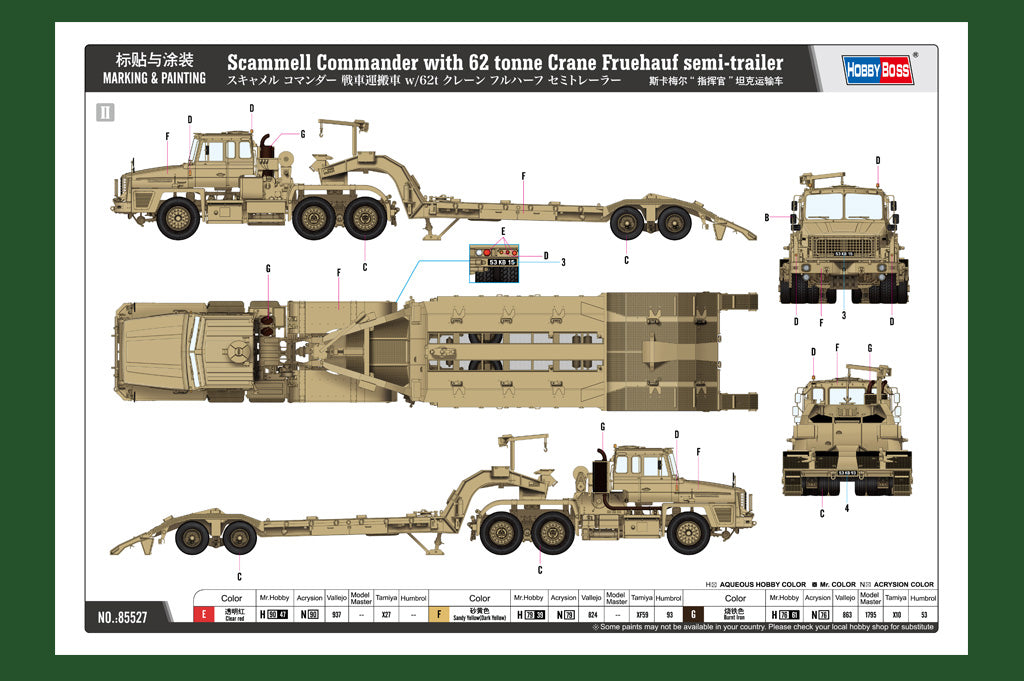 Hobbyboss 1/35 Scammell Commander with 62 tonne Crane Fruehauf Semi Trailer 85527