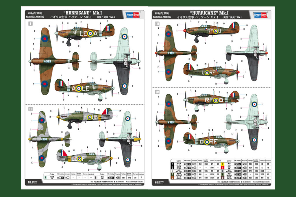 HobbyBoss 1/48 hurricane Mk.1 Kit 81777