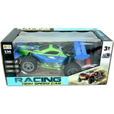 Radio Control car 1:14 scale with battery and charger for indoor use 27mhz Blue Green