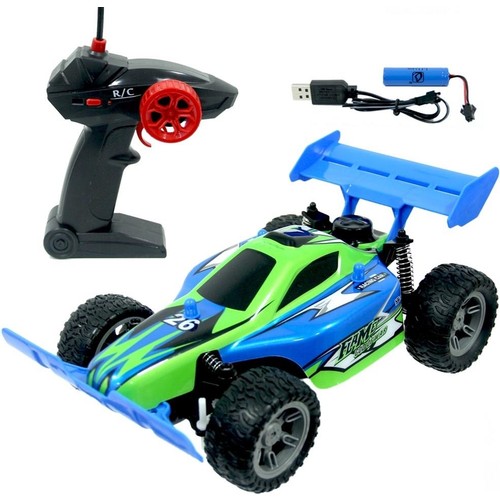 Radio Control car 1:14 scale with battery and charger for indoor use 27mhz Blue Green