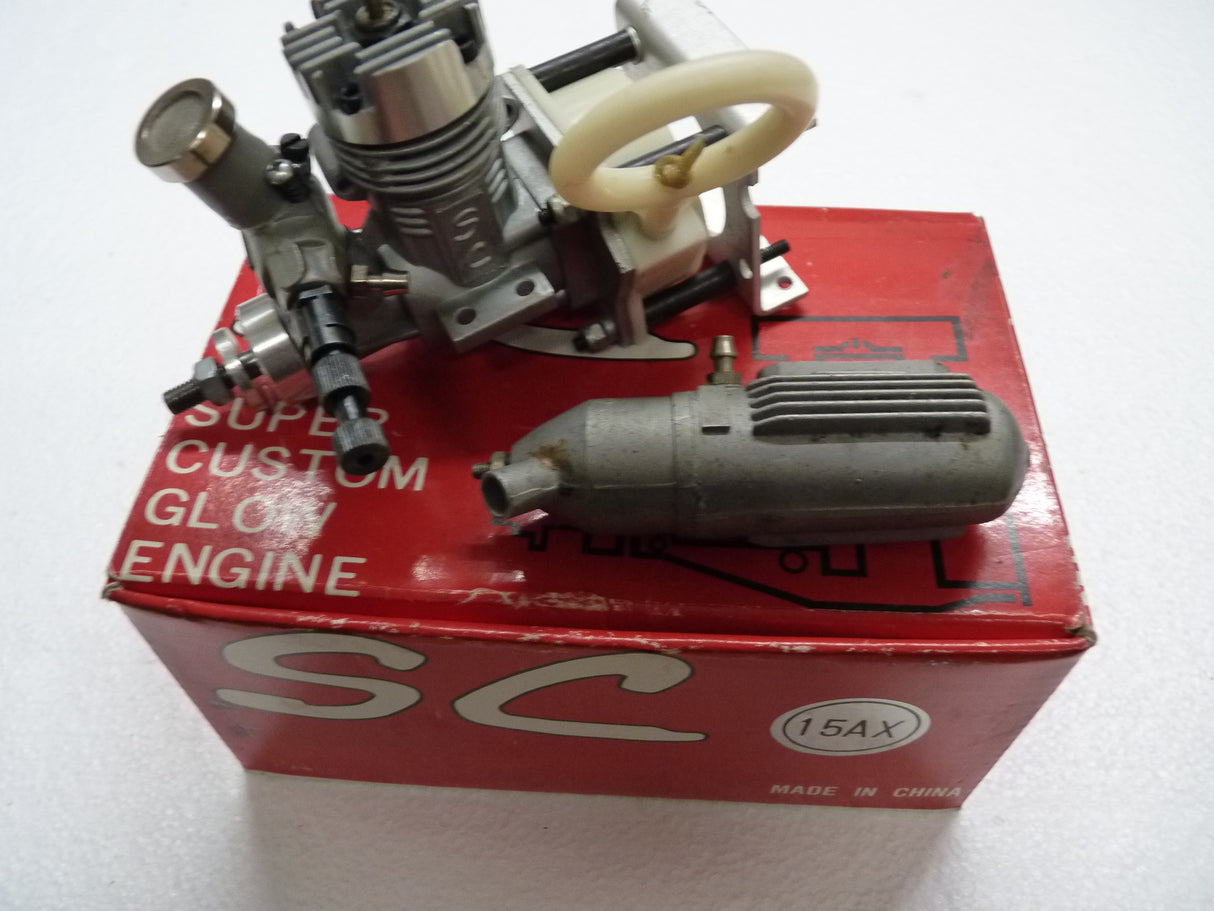 SC 15AX Aero Pull Start Engine with Silencer and metal motor mount with stand offs - NEW - UNRUN-Second Hand - Boxed