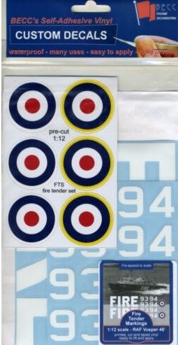 BECC Decals RAF (Vosper 46) Fire Tender Decal Set 1:12 Scale