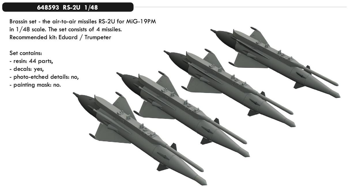 Eduard Brassin set - the air-to-air missiles RS-2U for MiG-19PM in 1/48 scale 648593