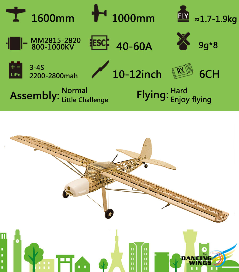 DW Fi156 Storch Balsa Kit 1.6M Incl. 900kv Motor / 40a ESC / Prop