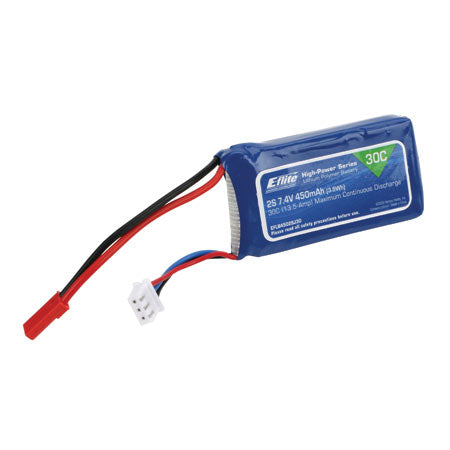 450Mah 2S 7.4volt 30C LiPo 18Ga with JST Connector