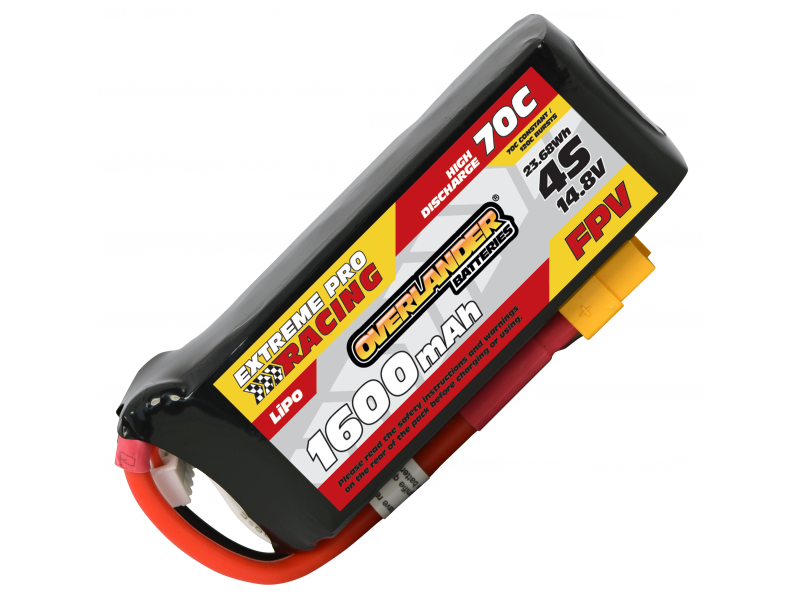 1600mAh 4S 14.8v 70C FPV Lipo Battery with XT60 Connector - High Discharge