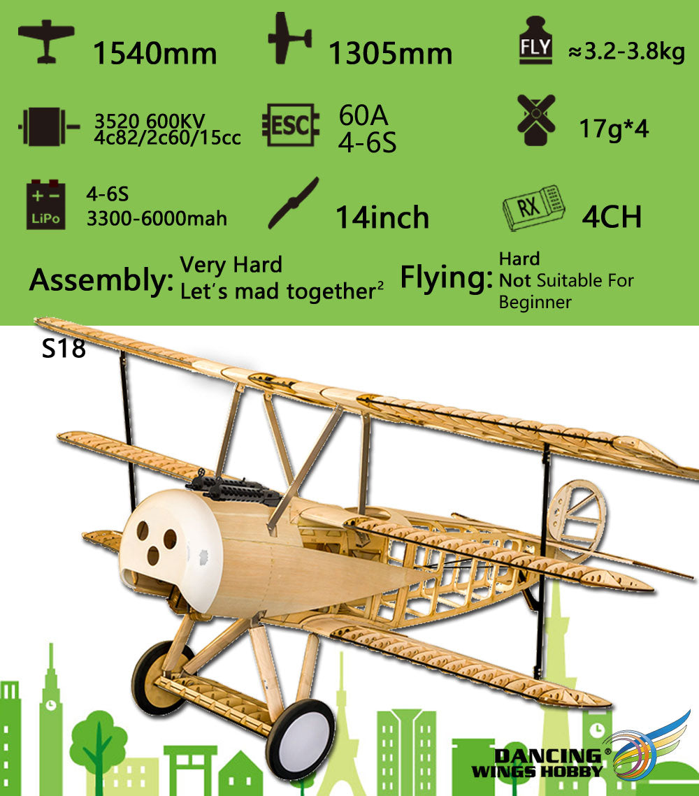 DW Models Fokker DR1 Balsa Kit 1.54M (3520 650kv Moto - 14inch Prop)