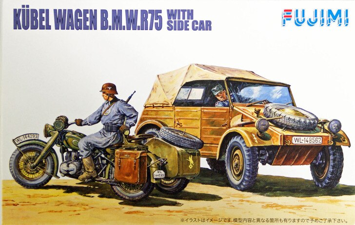 Plastic Kit Fujimi WA20 World Armor Kubel Wagen B.M.W.R75 with Side Car 1/76 Scale Kit