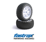 FASTRAX 1/10 FR BLOCK TYRE ON 10-SPOKE WHITE WHEELS (ENRAGE)