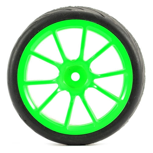 FASTRAX 1/10 STREET/TREAD TYRE 10SP NEON GREEN WHEEL