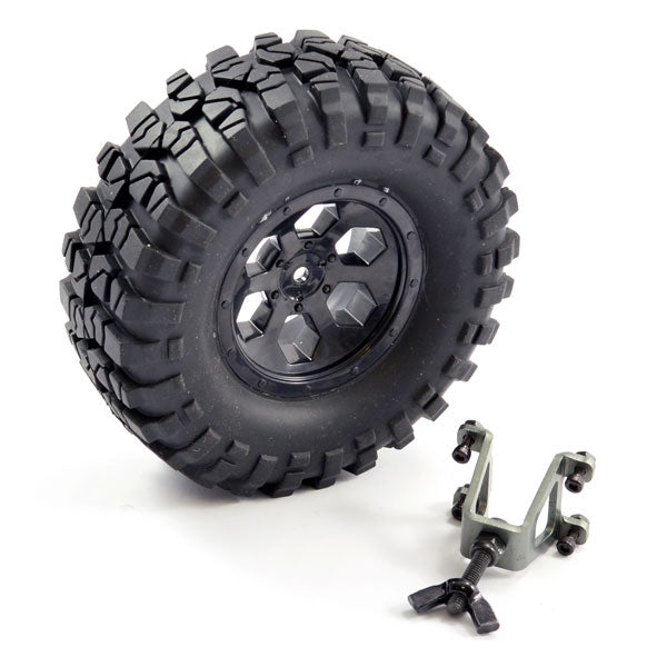 FTX OUTBACK SPARE TYRE MOUNT & TYRE/6 HEX WHEEL BLACK