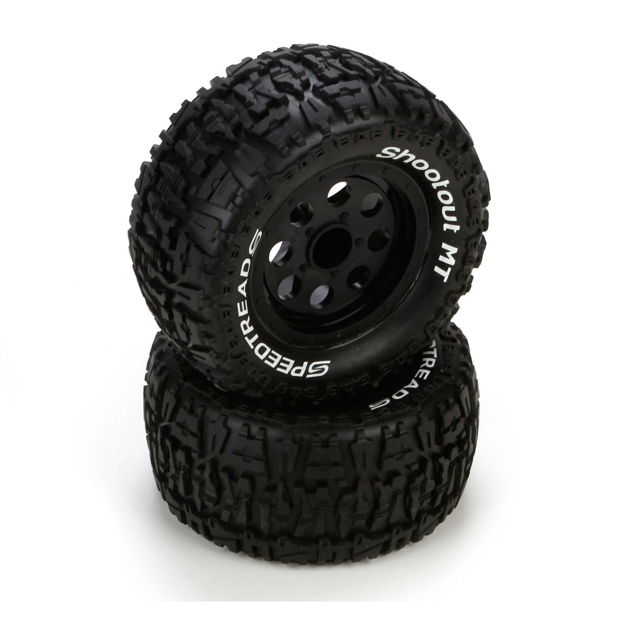 FR/R TirePrmntBlk Wheel (2):1:10 2wd/4wd Ruckus