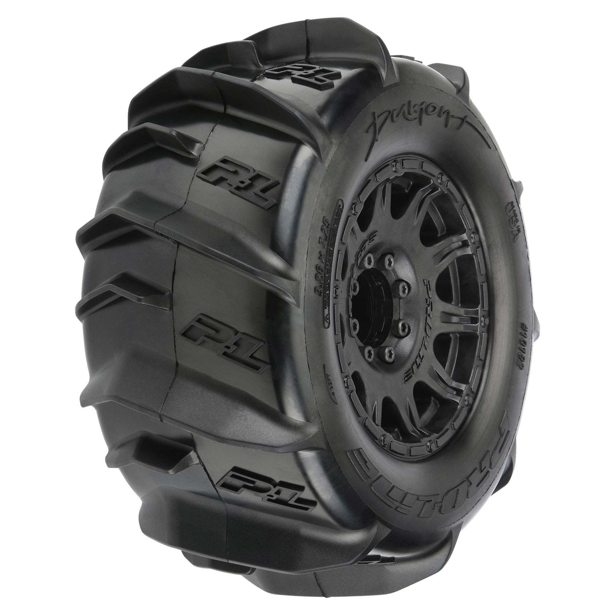 1/8 Dumont F/R 3.8 MT Tires Mounted 17mm Blk Raid (2)