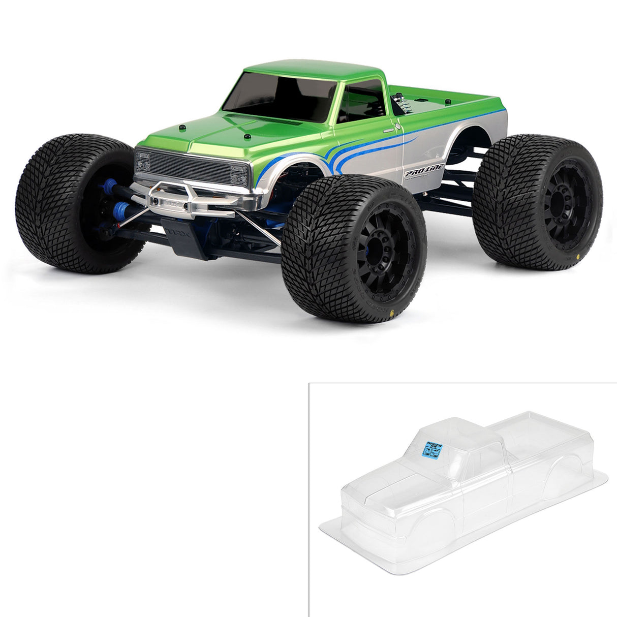 1/8 1972 Chevy C-10 Long Bed Clear Body: Monster Truck