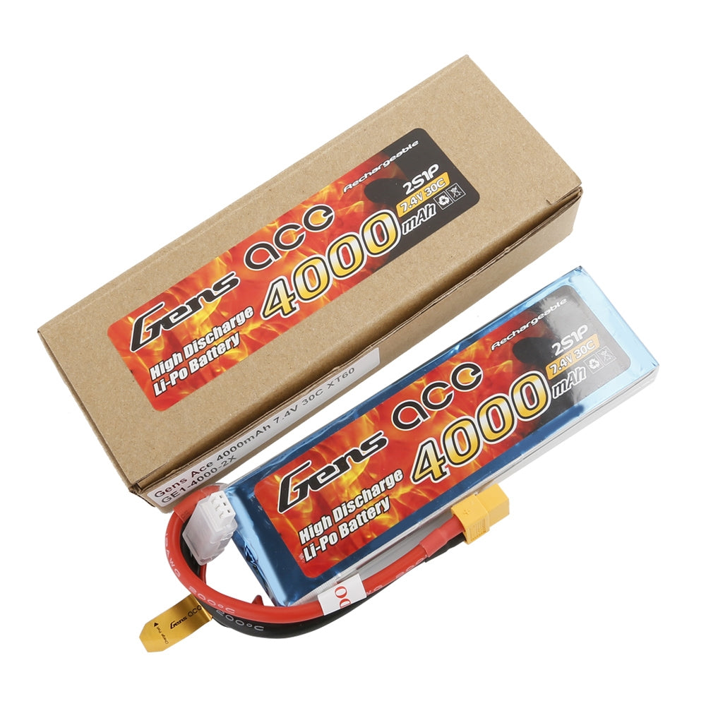 Gens ace Battery LiPo 2S 7.4V-4000-30C(XT60) 138x42x16mm 206g