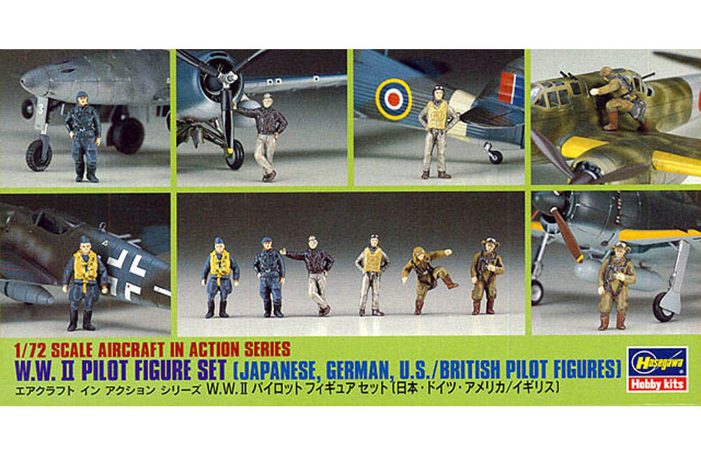 Hasegawa 1/72 WWII Pilot Figure Set(Japanese/German/US & British Pilot Figures) HAX728