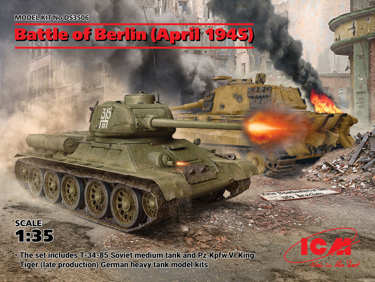 ICM 1/35 Battle of Berlin (April 1945) (Soviet T-34-85 and Pz.Kpfw.VI King Tiger late production) Diorama Set