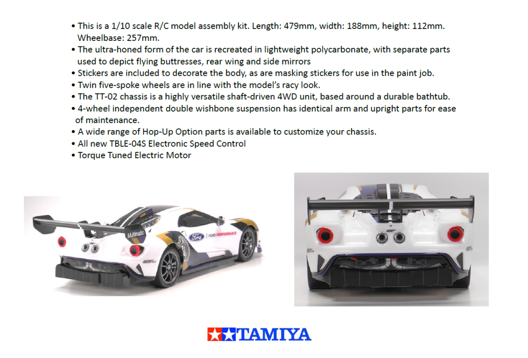 Tamiya 1/10 R/C 2020 Ford GT Mk II (TT-02) 58689