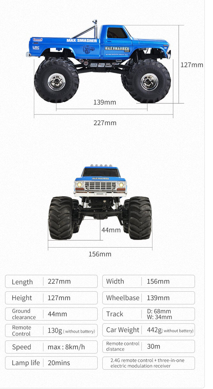 FMS 1:24 FCX24 Max Smasher Monster Truck RTR 4WD - Blue shell