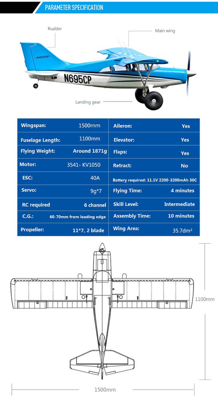 FMS 1500MM MauLE ARTF WITH FLOAT and REFLEX V2