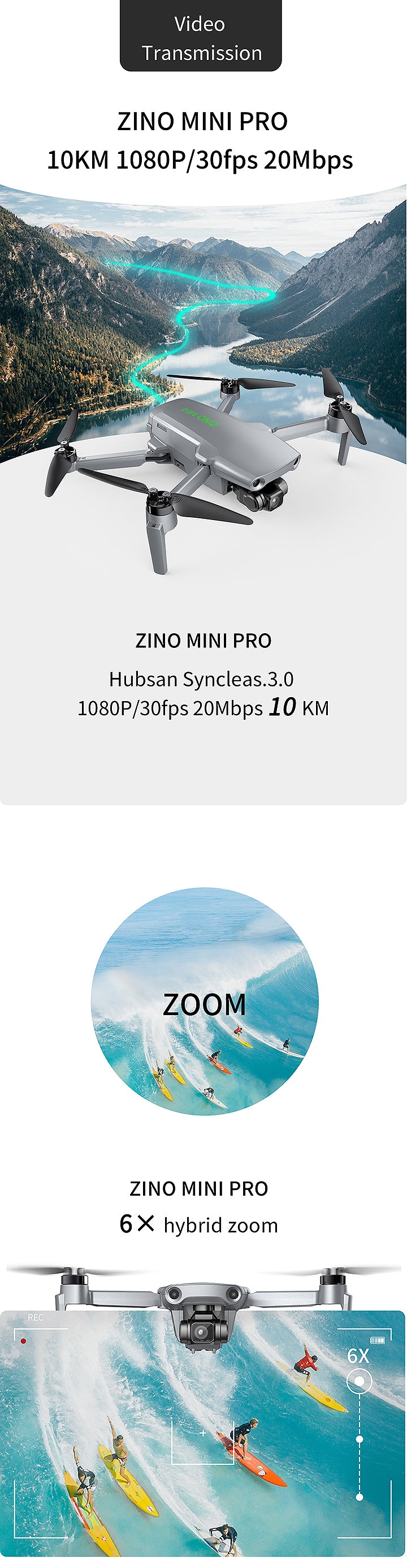 HUBSAN ZINO MINI PRO DRONE 64GB CARD with TWO BATTERIES