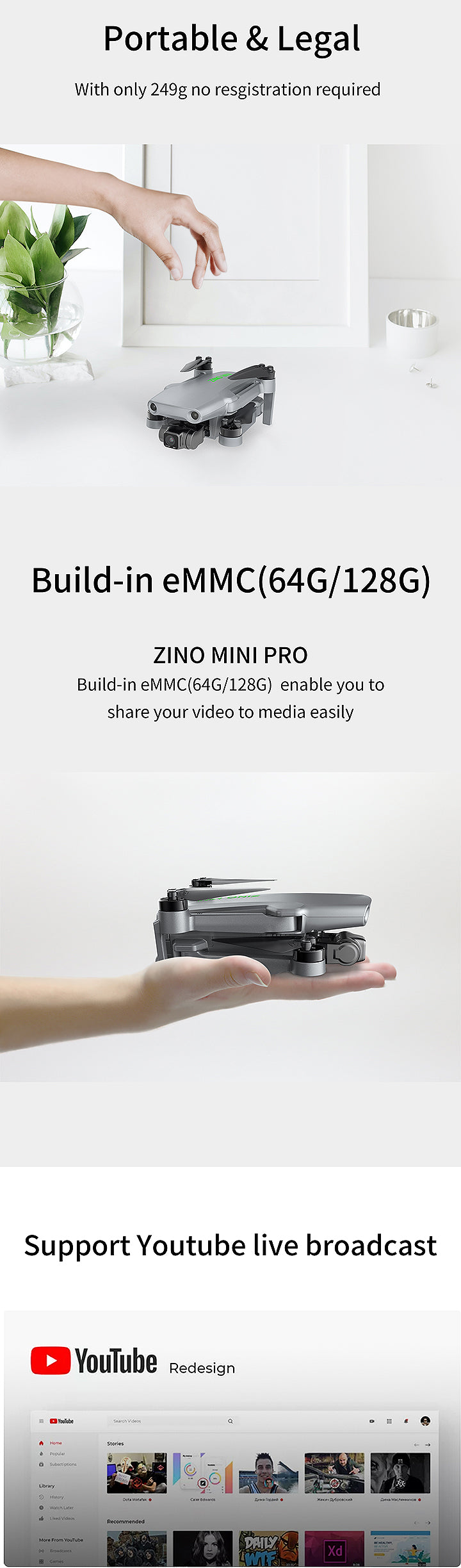 HUBSAN ZINO MINI PRO DRONE 64GB - CARD ONE BATTERY