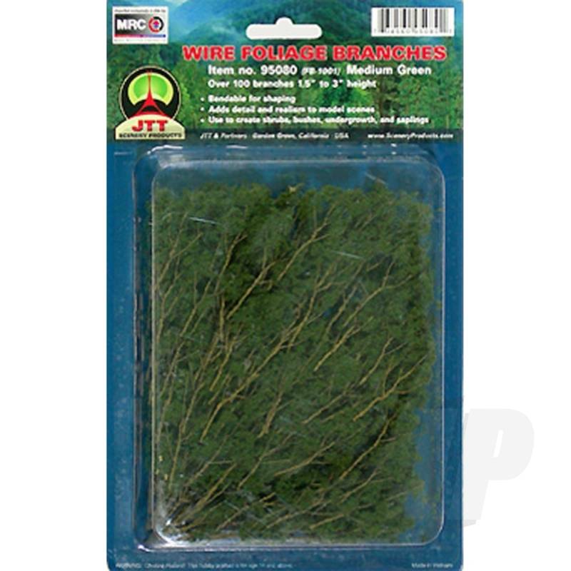 JTT 95519 Medium Green Foliage Branches 1.5 Inch to 3 Inch (60 per pack)